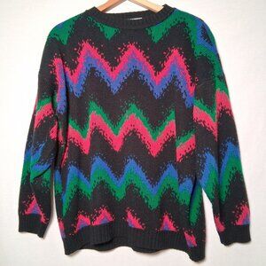 Vintage 1990s Classic Essentials Sweater L/XL Black Geometric Crewneck